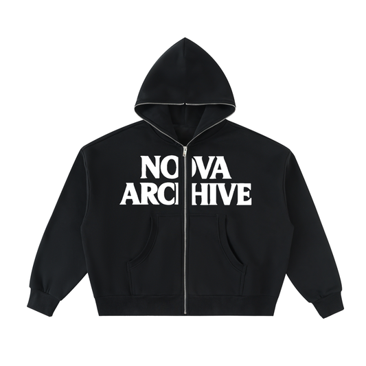 Fleeced Full-Zip Boxy Hoodie